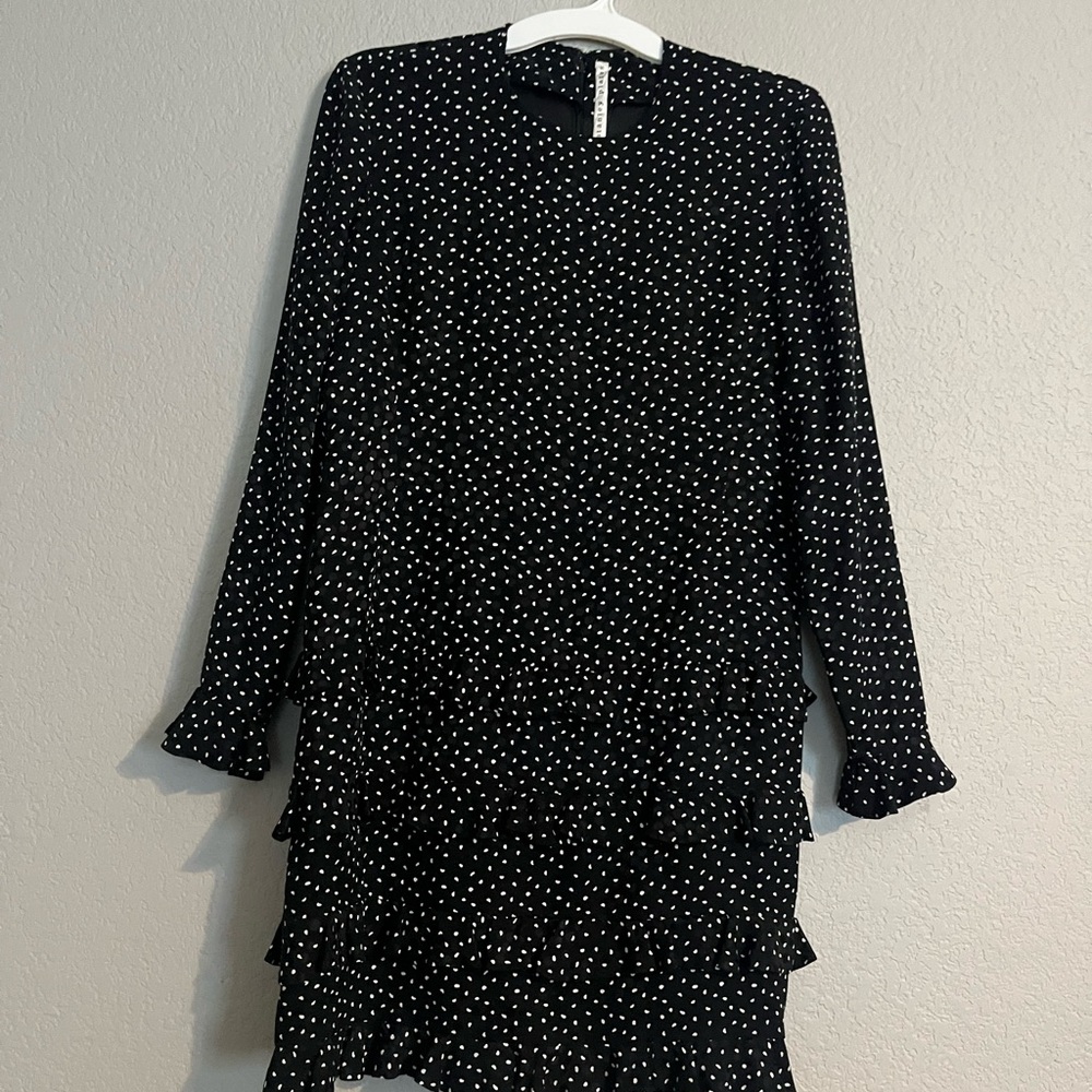 Vintage Stanley Platos, 100% Silk, Polka Dot Ruffle Dress, 80s-90s, Drop Waist